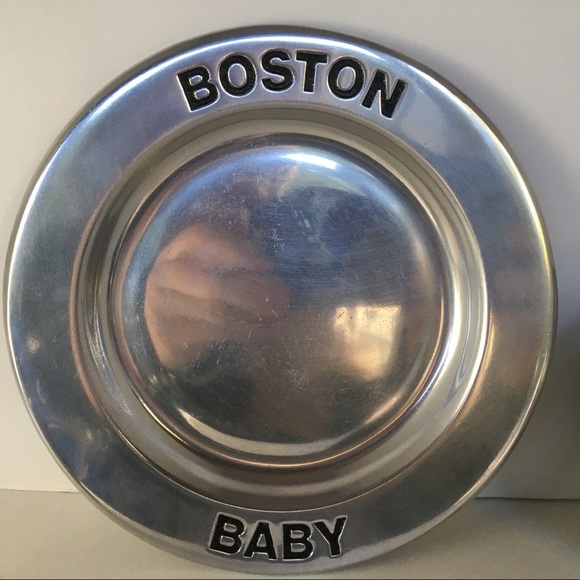 Boston Baby Set Wilton Pewter 8" Plate Bowl Cup Mug Vintage 1976 3 Piece Gift - Picture 4 of 12